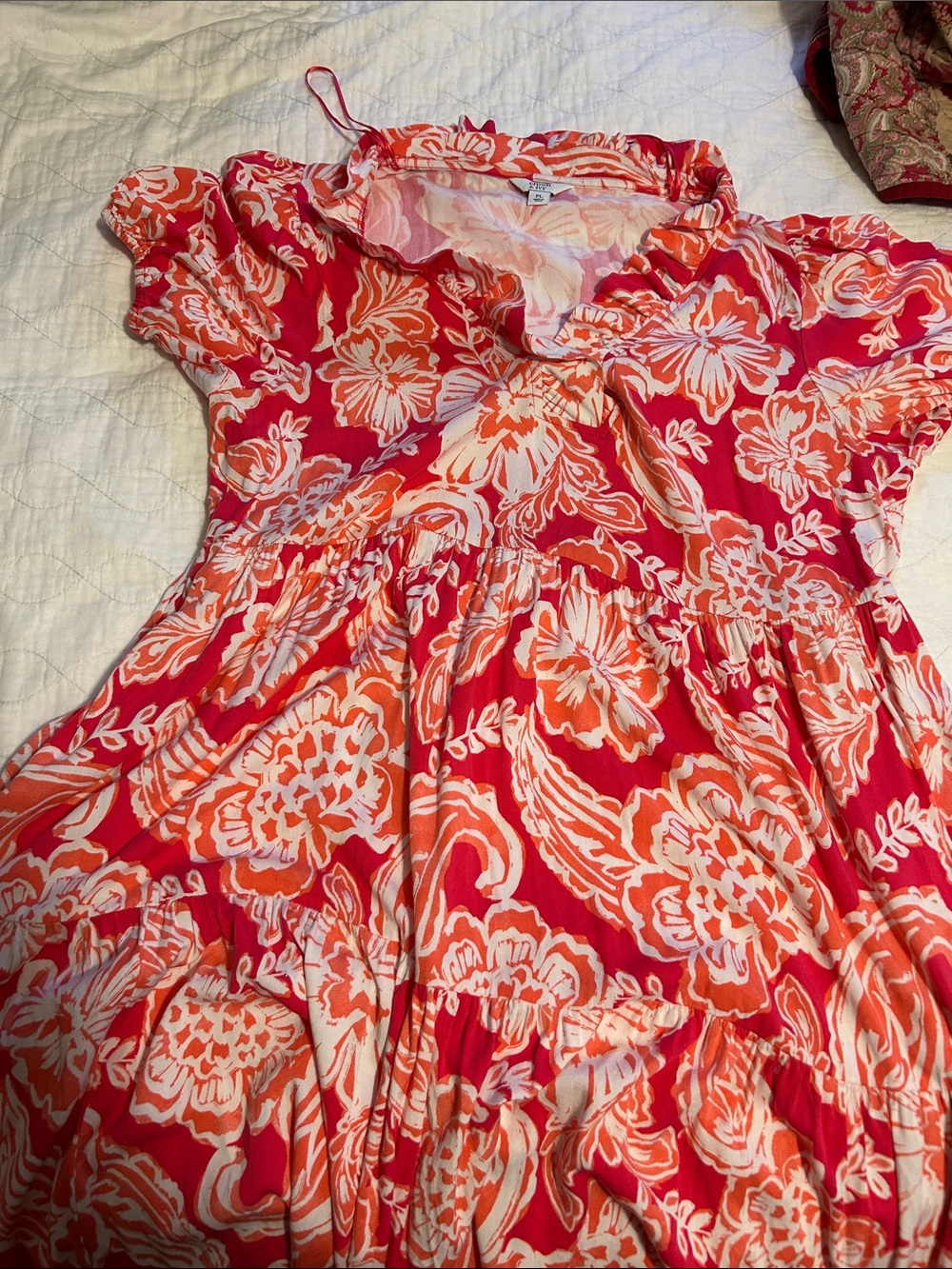 crown & ivy Girls' Floral Tiered Dress in Coral Pink and Orange